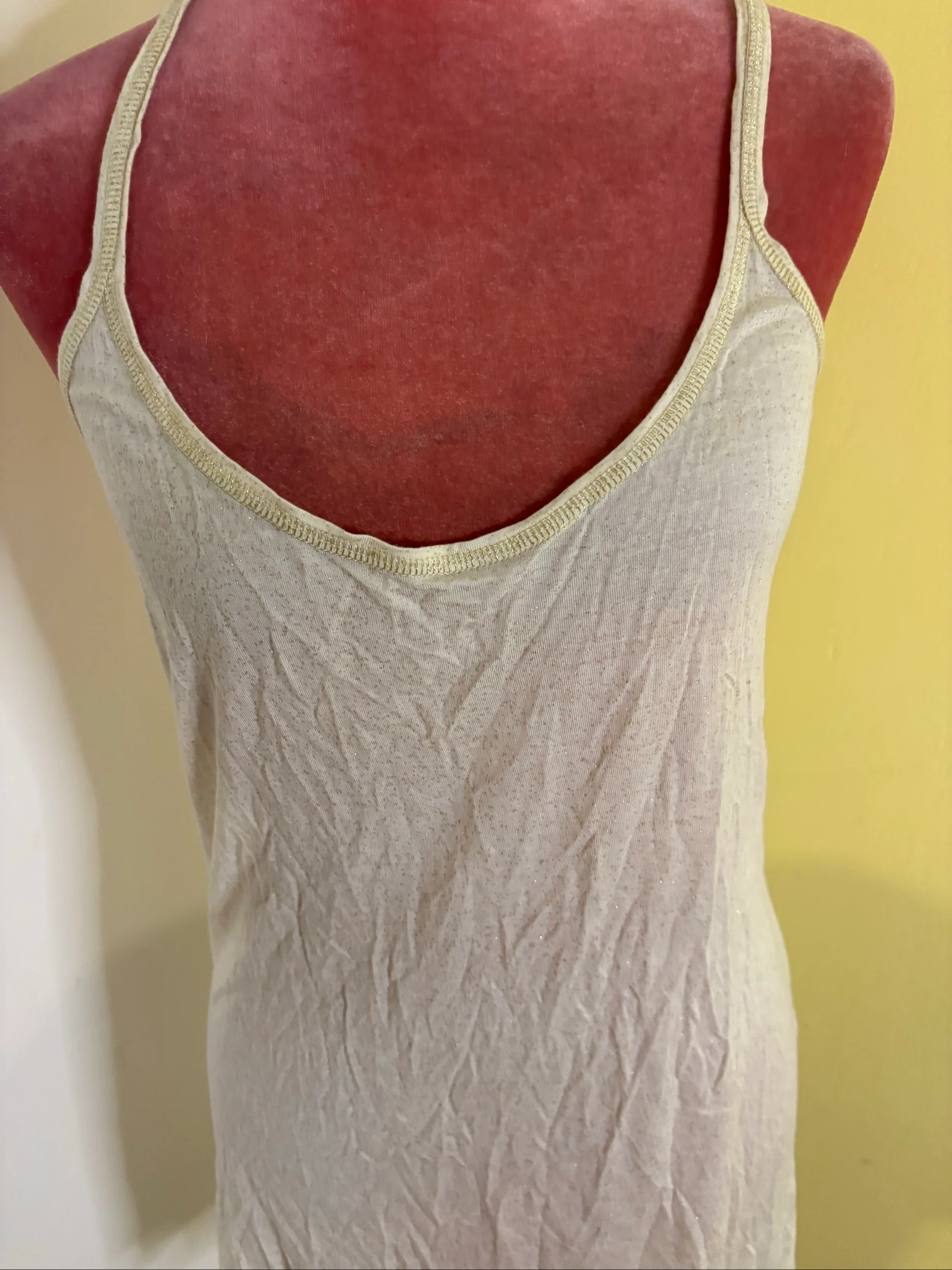 Top Regata Beige avec Lurex Doré, Bretelles Fines – photo 2